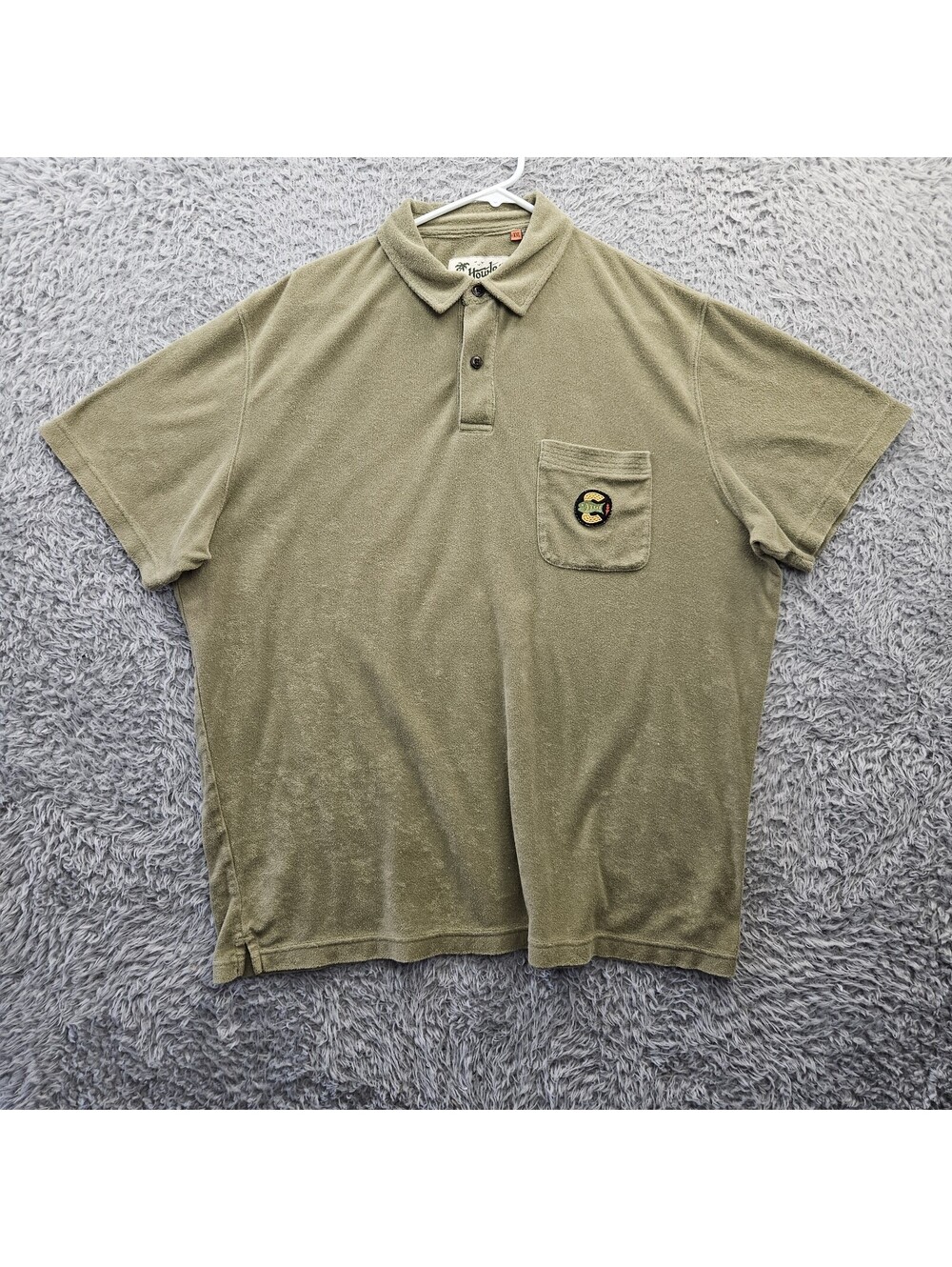 Howler Bros Polo Shirt Men 2XL Terry Cloth Plusherman Green Pocket Polo Knit